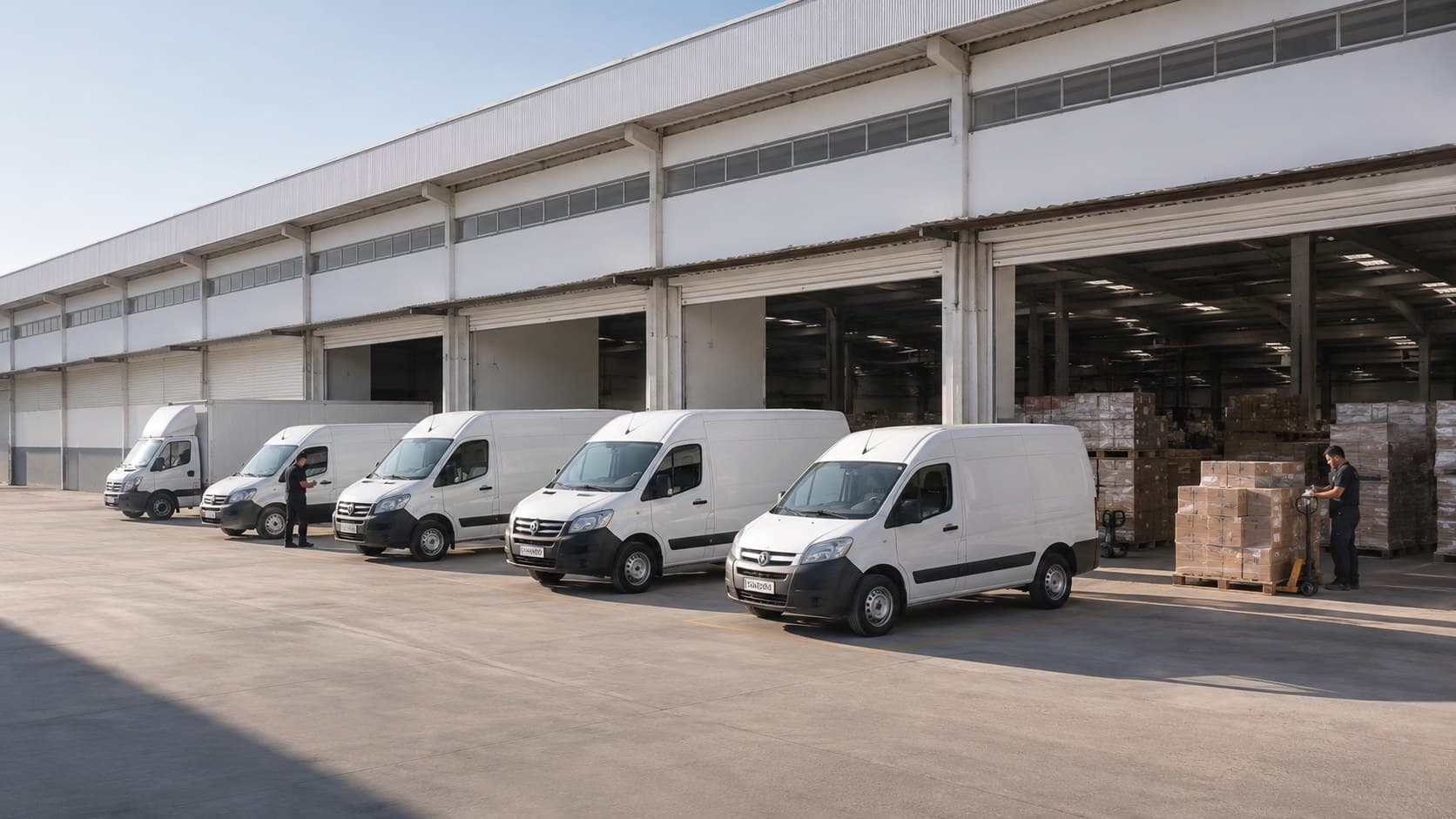 Vans da SeteLog posicionadas em frente ao galpão logístico